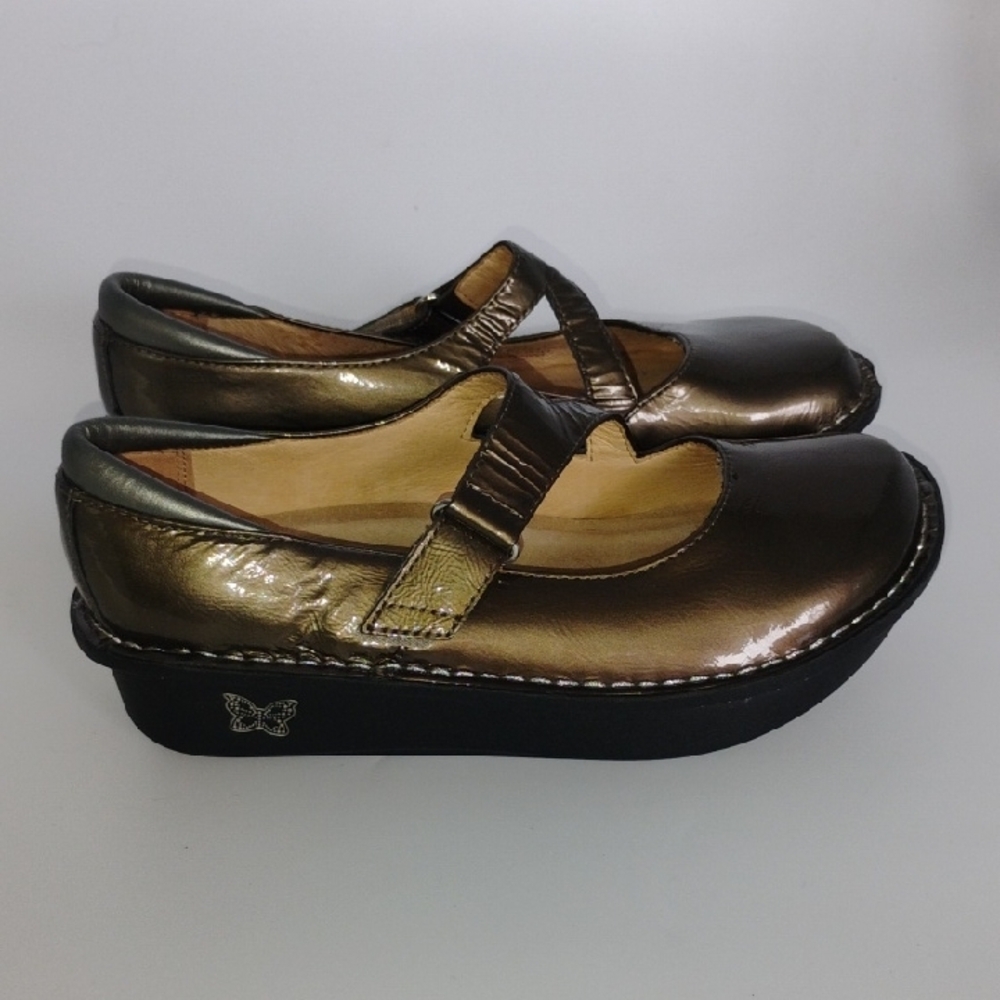 Alegria By PG Lite Metallic Mary Jane Shoes Moccasin Stitching  Slip-On 37 - Picture 5 of 11